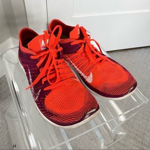 💙 NIKE Free RN Flyknit Bright Orange Sneakers - Picture 1 of 6